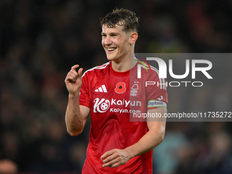 Ryan Yates of Nottingham Forest gestures during the Premier League match between Nottingham Forest and West Ham United at the City Ground in...