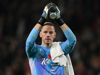 Matz Sels, Nottingham Forest goalkeeper, celebrates victory during the Premier League match between Nottingham Forest and West Ham United at...