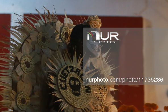 A person takes part in the Annual Day of the Dead Catrinas Parade at the Sanctuary of Guadalupe as part of Mexican Dia de Muertos celebratio...