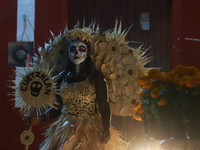 A person takes part in the Annual Day of the Dead Catrinas Parade at the Sanctuary of Guadalupe as part of Mexican Dia de Muertos celebratio...