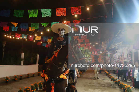 A person takes part in the Annual Day of the Dead Catrinas Parade at the Sanctuary of Guadalupe as part of Mexican Dia de Muertos celebratio...