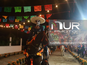 A person takes part in the Annual Day of the Dead Catrinas Parade at the Sanctuary of Guadalupe as part of Mexican Dia de Muertos celebratio...