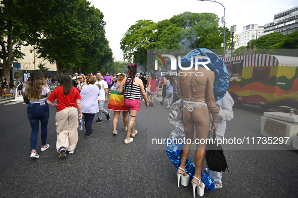 Revelers take part in the 33rd LGBT Pride Parade in Buenos Aires, Argentina, on November 2, 2024. 