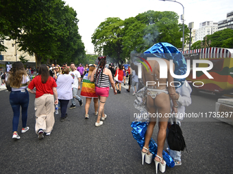 Revelers take part in the 33rd LGBT Pride Parade in Buenos Aires, Argentina, on November 2, 2024. (