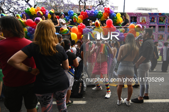 Revelers take part in the 33rd LGBT Pride Parade in Buenos Aires, Argentina, on November 2, 2024. 