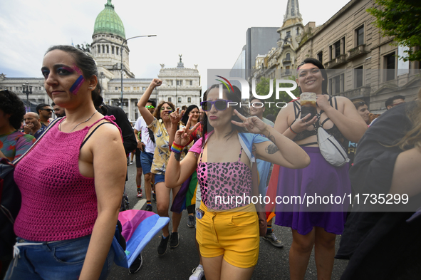 Revelers take part in the 33rd LGBT Pride Parade in Buenos Aires, Argentina, on November 2, 2024. 