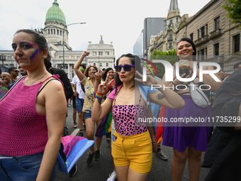 Revelers take part in the 33rd LGBT Pride Parade in Buenos Aires, Argentina, on November 2, 2024. (