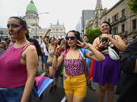 Revelers take part in the 33rd LGBT Pride Parade in Buenos Aires, Argentina, on November 2, 2024. (