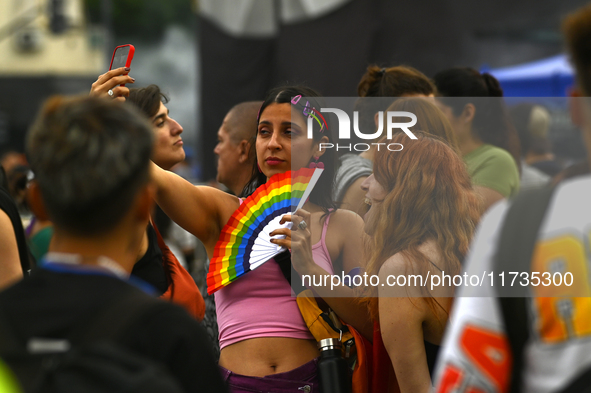 Revelers take part in the 33rd LGBT Pride Parade in Buenos Aires, Argentina, on November 2, 2024. 