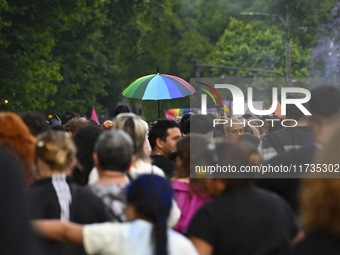 Revelers take part in the 33rd LGBT Pride Parade in Buenos Aires, Argentina, on November 2, 2024. (