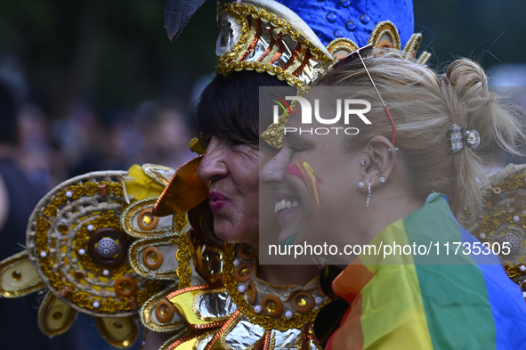 Revelers take part in the 33rd LGBT Pride Parade in Buenos Aires, Argentina, on November 2, 2024. 