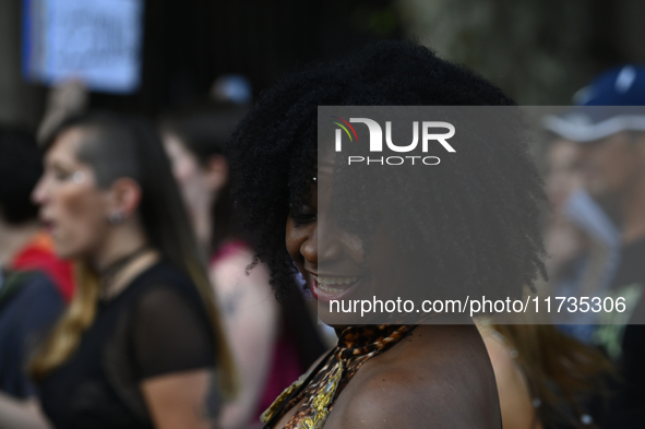 Revelers take part in the 33rd LGBT Pride Parade in Buenos Aires, Argentina, on November 2, 2024. 