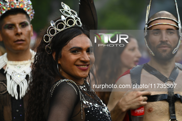 Revelers take part in the 33rd LGBT Pride Parade in Buenos Aires, Argentina, on November 2, 2024. 