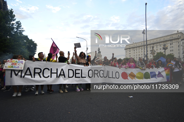 Revelers take part in the 33rd LGBT Pride Parade in Buenos Aires, Argentina, on November 2, 2024. 