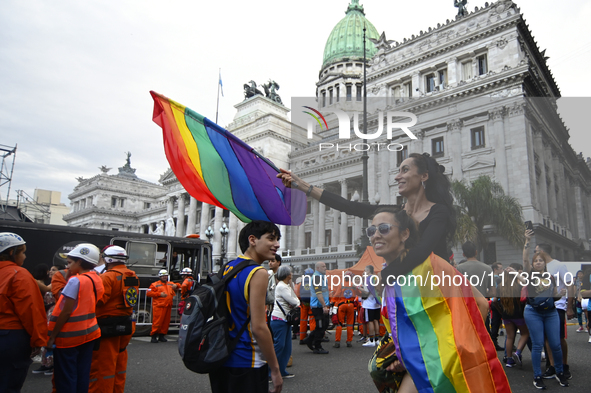 Revelers take part in the 33rd LGBT Pride Parade in Buenos Aires, Argentina, on November 2, 2024. 