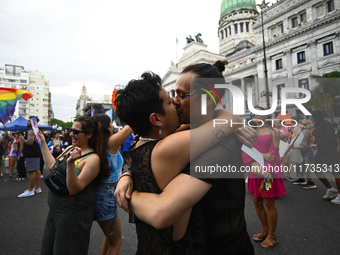 Revelers take part in the 33rd LGBT Pride Parade in Buenos Aires, Argentina, on November 2, 2024. (