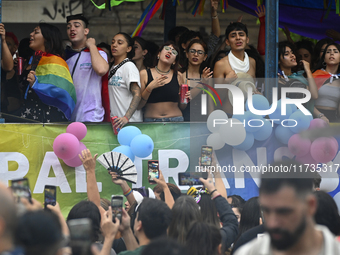 Revelers take part in the 33rd LGBT Pride Parade in Buenos Aires, Argentina, on November 2, 2024. (