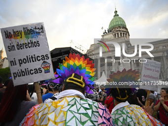 Revellers take part in the 33rd LGBT Pride Parade in Buenos Aires, Argentina, on November 2, 2024. (