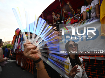 Revelers take part in the 33rd LGBT Pride Parade in Buenos Aires, Argentina, on November 2, 2024. (