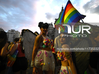 Revelers take part in the 33rd LGBT Pride Parade in Buenos Aires, Argentina, on November 2, 2024. (