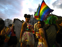 Revelers take part in the 33rd LGBT Pride Parade in Buenos Aires, Argentina, on November 2, 2024. (