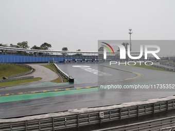 The rain falls over the track during the Formula 1 Lenovo Grande Premio De Sao Paulo 2024 in Sao Paulo, Brazil, on November 2, 2024. (