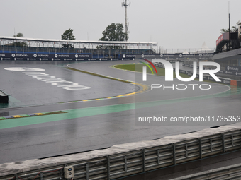 The rain falls over the track during the Formula 1 Lenovo Grande Premio De Sao Paulo 2024 in Sao Paulo, Brazil, on November 2, 2024. (