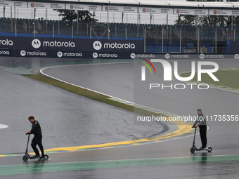 The rain falls over the track during the Formula 1 Lenovo Grande Premio De Sao Paulo 2024 in Sao Paulo, Brazil, on November 2, 2024. (