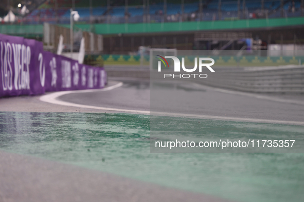 The rain falls over the track during the Formula 1 Lenovo Grande Premio De Sao Paulo 2024 in Sao Paulo, Brazil, on November 2, 2024. 