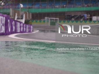 The rain falls over the track during the Formula 1 Lenovo Grande Premio De Sao Paulo 2024 in Sao Paulo, Brazil, on November 2, 2024. (