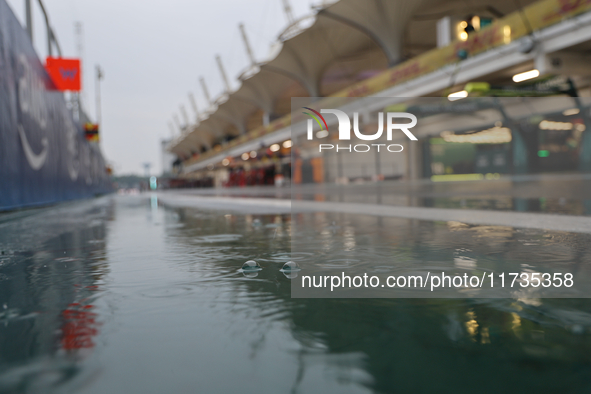 The rain falls over the track during the Formula 1 Lenovo Grande Premio De Sao Paulo 2024 in Sao Paulo, Brazil, on November 2, 2024. 