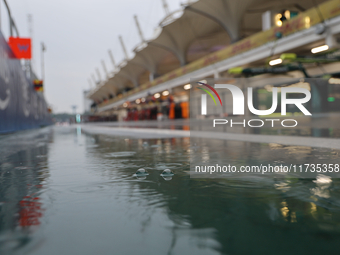 The rain falls over the track during the Formula 1 Lenovo Grande Premio De Sao Paulo 2024 in Sao Paulo, Brazil, on November 2, 2024. (