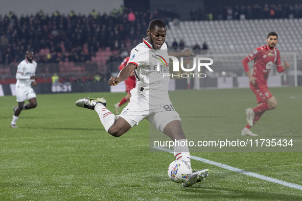 Yunus Musah plays during the Serie A match between AC Monza and AC Milan in Monza, Italy, on November 2, 2024, at U-Power Stadium 