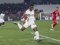 Yunus Musah plays during the Serie A match between AC Monza and AC Milan in Monza, Italy, on November 2, 2024, at U-Power Stadium (