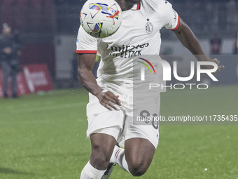 Yunus Musah plays during the Serie A match between AC Monza and AC Milan in Monza, Italy, on November 2, 2024, at U-Power Stadium (