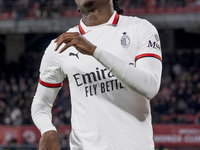 Rafael Leao plays during the Serie A match between AC Monza and AC Milan at U-Power Stadium in Monza, Italy, on November 2, 2024. (