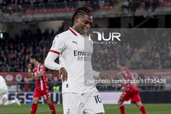 Rafael Leao plays during the Serie A match between AC Monza and AC Milan at U-Power Stadium in Monza, Italy, on November 2, 2024. 