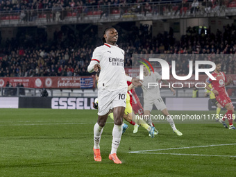 Rafael Leao plays during the Serie A match between AC Monza and AC Milan at U-Power Stadium in Monza, Italy, on November 2, 2024. (