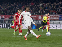 Rafael Leao plays during the Serie A match between AC Monza and AC Milan at U-Power Stadium in Monza, Italy, on November 2, 2024. (