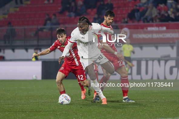 Rafael Leao plays during the Serie A match between AC Monza and AC Milan at U-Power Stadium in Monza, Italy, on November 2, 2024. 