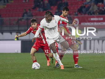 Rafael Leao plays during the Serie A match between AC Monza and AC Milan at U-Power Stadium in Monza, Italy, on November 2, 2024. (