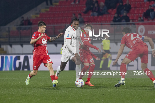 Rafael Leao plays during the Serie A match between AC Monza and AC Milan at U-Power Stadium in Monza, Italy, on November 2, 2024. 