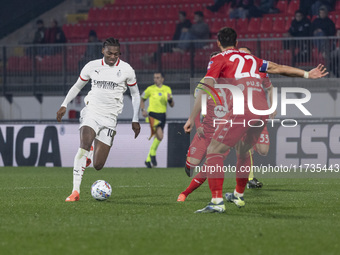 Rafael Leao plays during the Serie A match between AC Monza and AC Milan at U-Power Stadium in Monza, Italy, on November 2, 2024. (