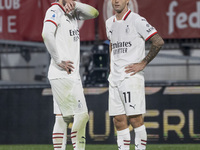 Theo Hernandez and Christian Pulisic play during the Serie A match between AC Monza and AC Milan at U-Power Stadium in Monza, Italy, on Nove...