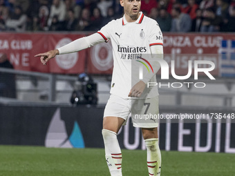 Alvaro Morata plays during the Serie A match between AC Monza and AC Milan at U-Power Stadium in Monza, Italy, on November 2, 2024 (