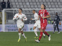 Milan Djuric and Tijjani Reijnders play during the Serie A match between AC Monza and AC Milan at U-Power Stadium in Monza, Italy, on Novemb...