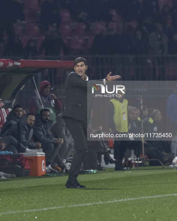 Paulo Fonseca participates in the Serie A match between AC Monza and AC Milan at U-Power Stadium in Monza, Italy, on November 2, 2024. 