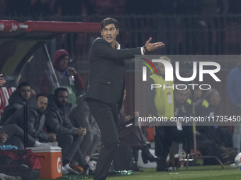 Paulo Fonseca participates in the Serie A match between AC Monza and AC Milan at U-Power Stadium in Monza, Italy, on November 2, 2024. (