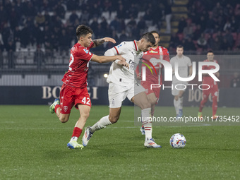 Alvaro Morata plays during the Serie A match between AC Monza and AC Milan at U-Power Stadium in Monza, Italy, on November 2, 2024 (