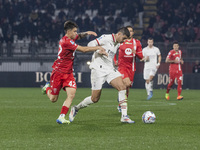 Alvaro Morata plays during the Serie A match between AC Monza and AC Milan at U-Power Stadium in Monza, Italy, on November 2, 2024 (